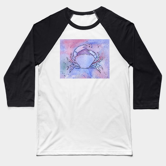 Crab Watercolor Mixed Media Art Baseball T-Shirt by Sandraartist